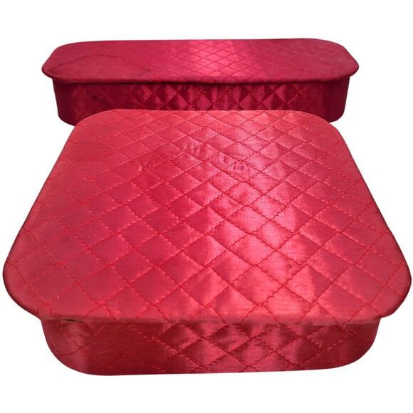 Vintage 50s Cochette Pink Fuchsia‎ Quilted Gloves Hanky Accessories Trinket Box - Picture 1 of 14